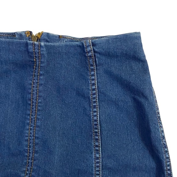 Free People Modern Femme Denim Stretch Mini Skirt Dark Blue Wash A-Line 2 FLAW - Picture 9 of 16